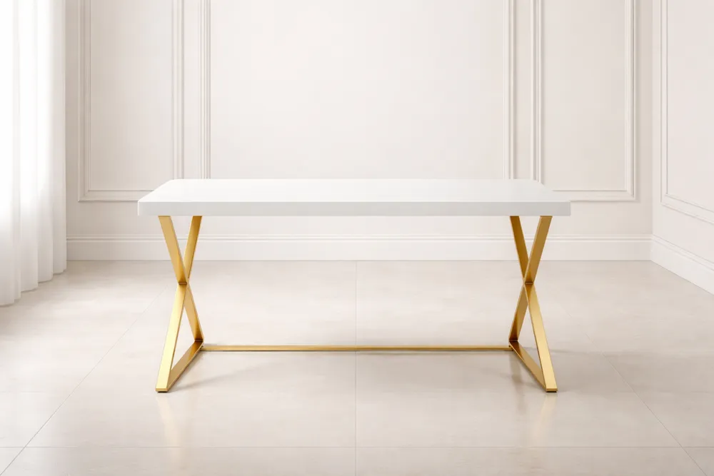 Table en MDF Blanc et Métal Doré 140x70x75 cm
