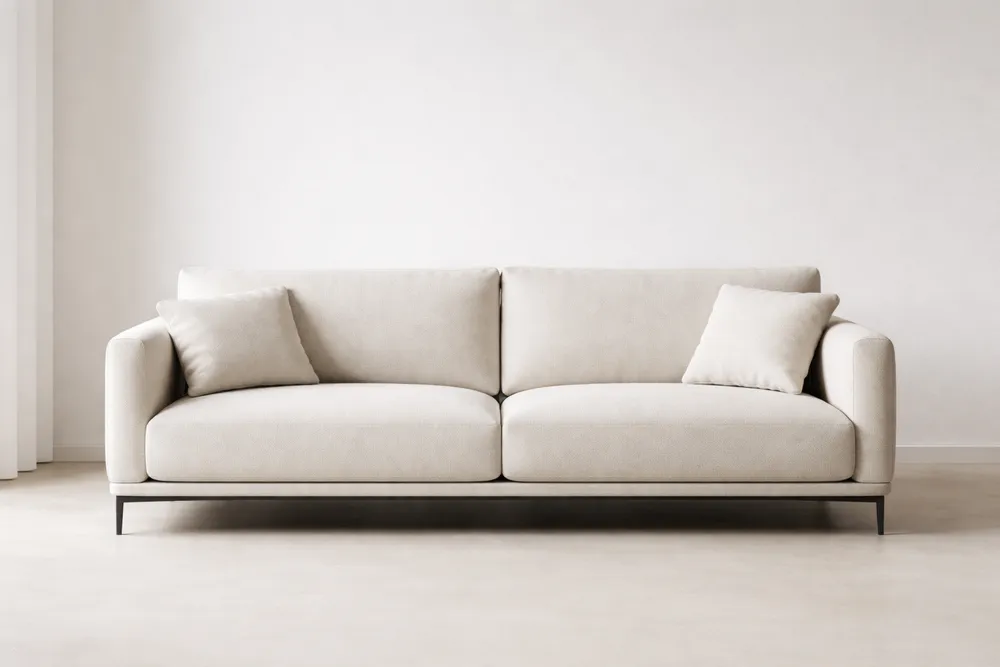 Canapé 2 Places en Tissu Beige avec Coussins