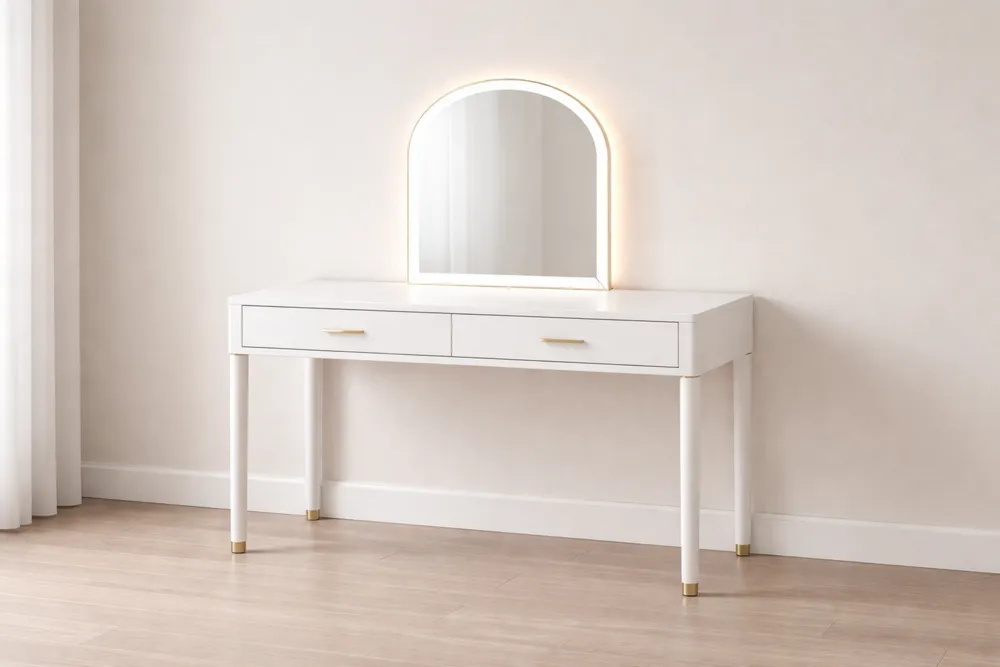 Coiffeuse avec miroir LED en MDF Blanc