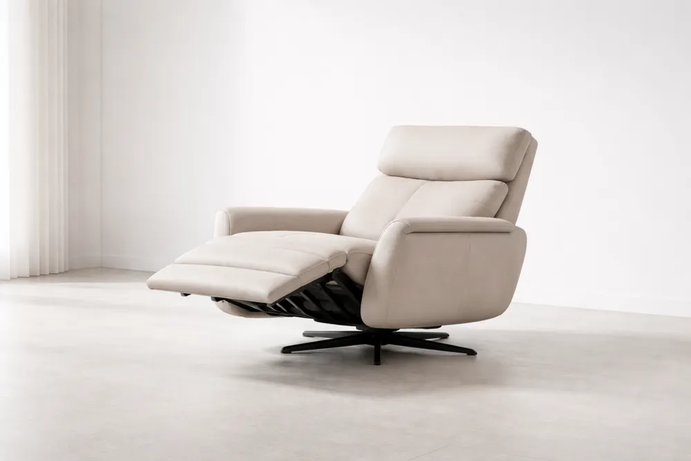 Fauteuil inclinable pivotant en cuir synthétique beige