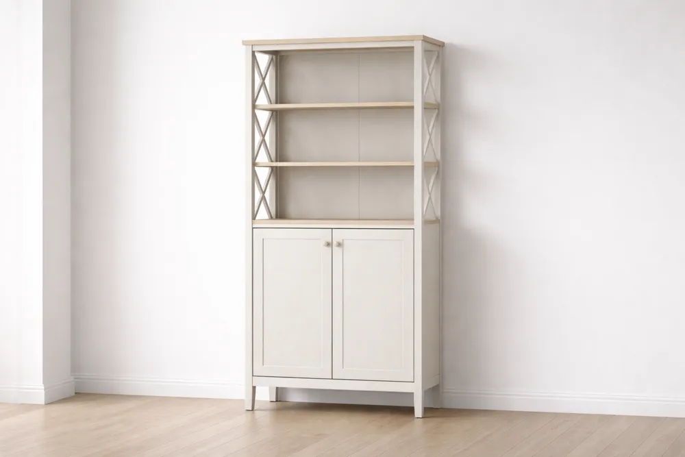 Bibliothèque en Bois MDF Blanc avec Étagères et Portes