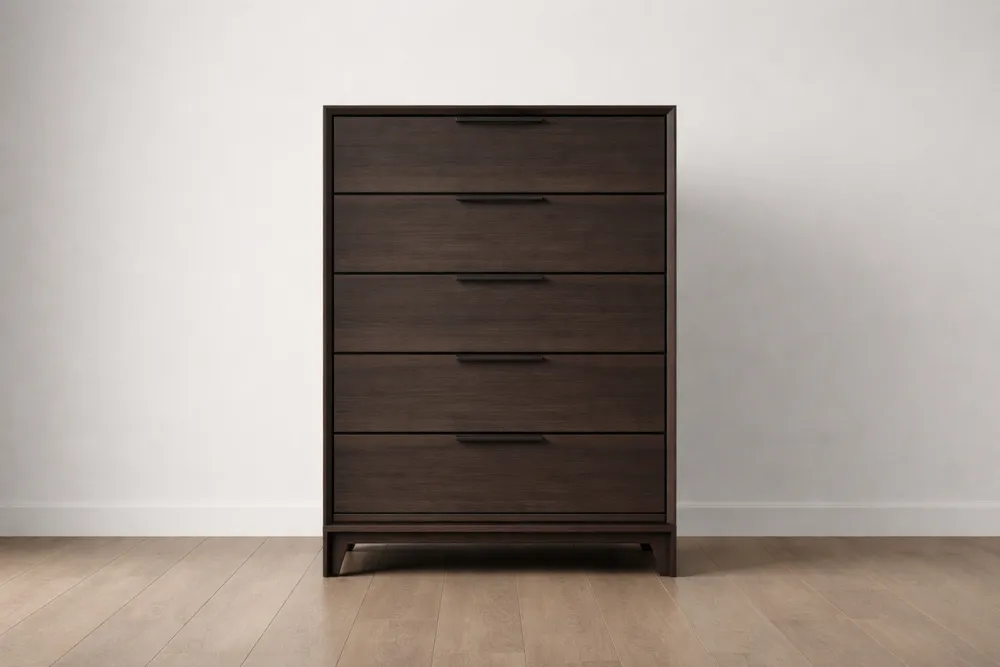 Commode en bois d'ingénierie 5 tiroirs marron foncé