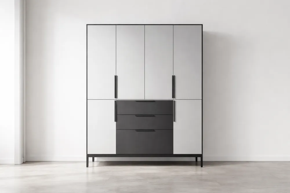 Armoire en métal et MDF noir/gris avec portes et tiroirs 200x150x50 cm