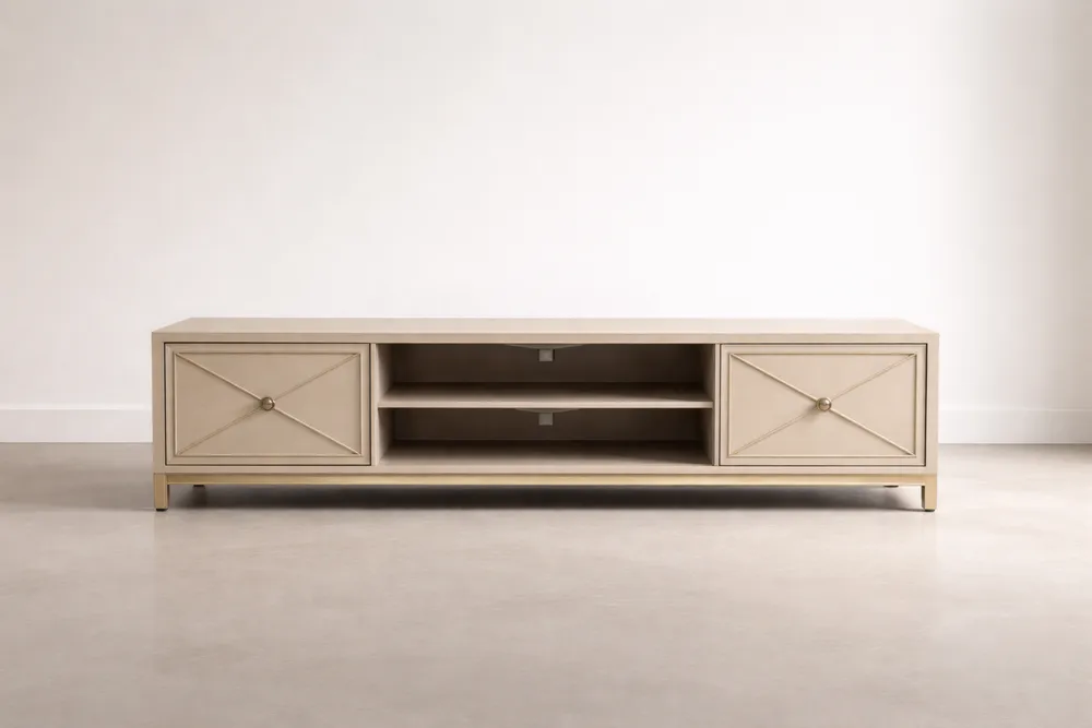 Meuble TV bois beige avec rangement