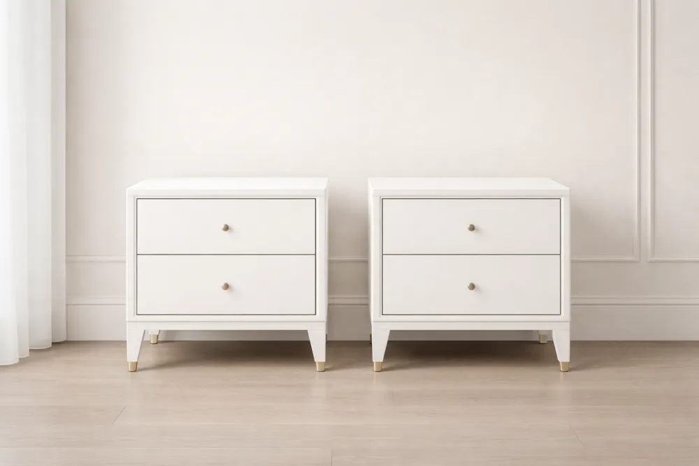 Lot de 2 tables de chevet en Bois MDF avec 2 tiroirs Blanc