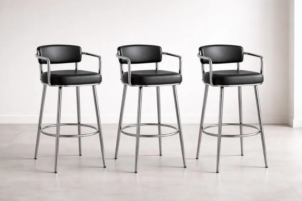 Lot de 3 Tabourets de Bar en Similicuir Noir et Métal
