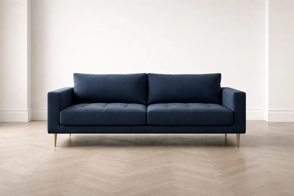 Canapé 2 Places Velours Bleu Pieds Métal