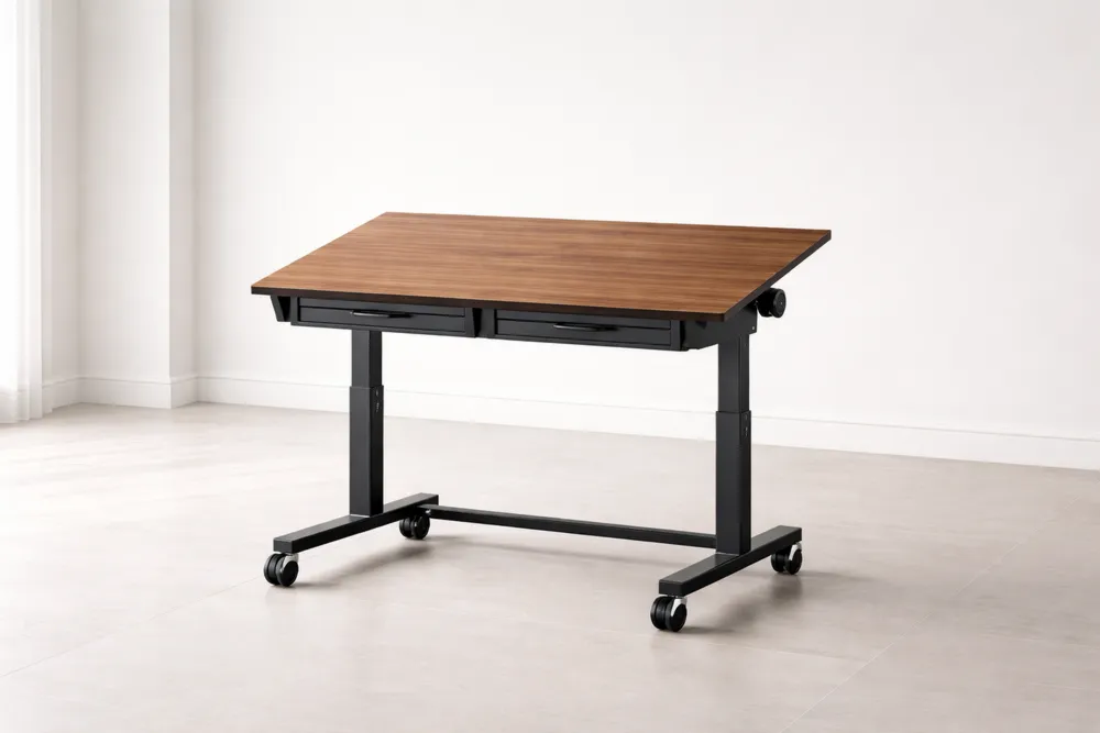Table de Bureau Réglable en Métal et Bois Chêne/Noir