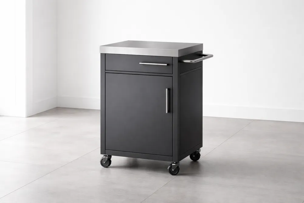 Chariot de Cuisine en Métal Noir avec Plateau en Acier Inoxydable