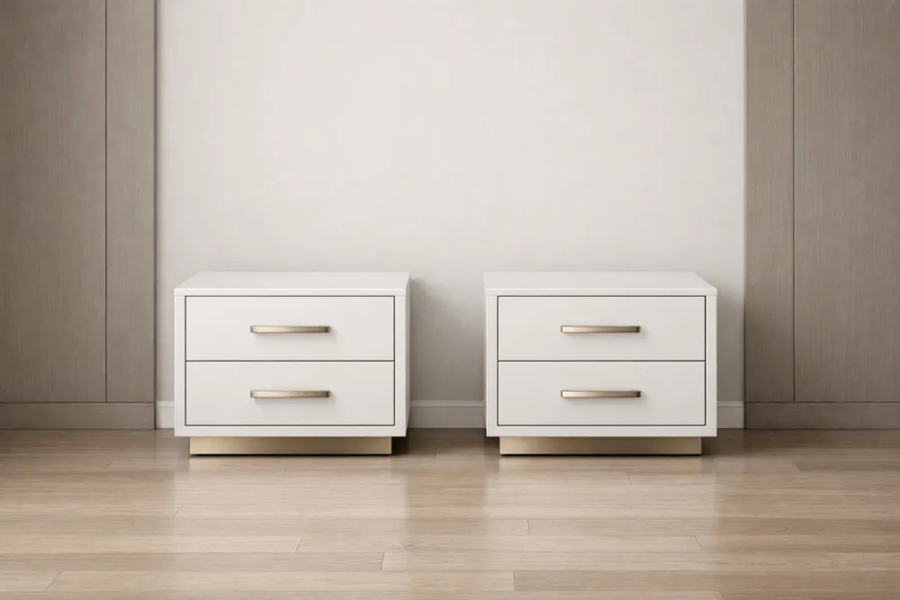 Ensemble de Deux Tables de Chevet 2 Tiroirs en Bois et Métal Blanc