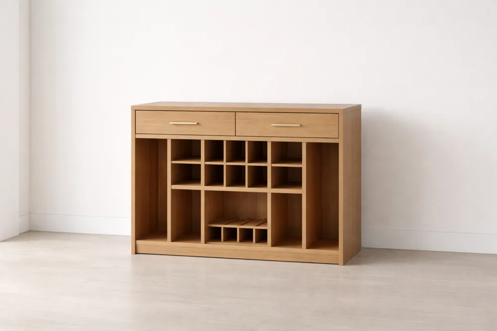 Caves à vin en bois avec étagères à vin et tiroirs en Chêne Clair