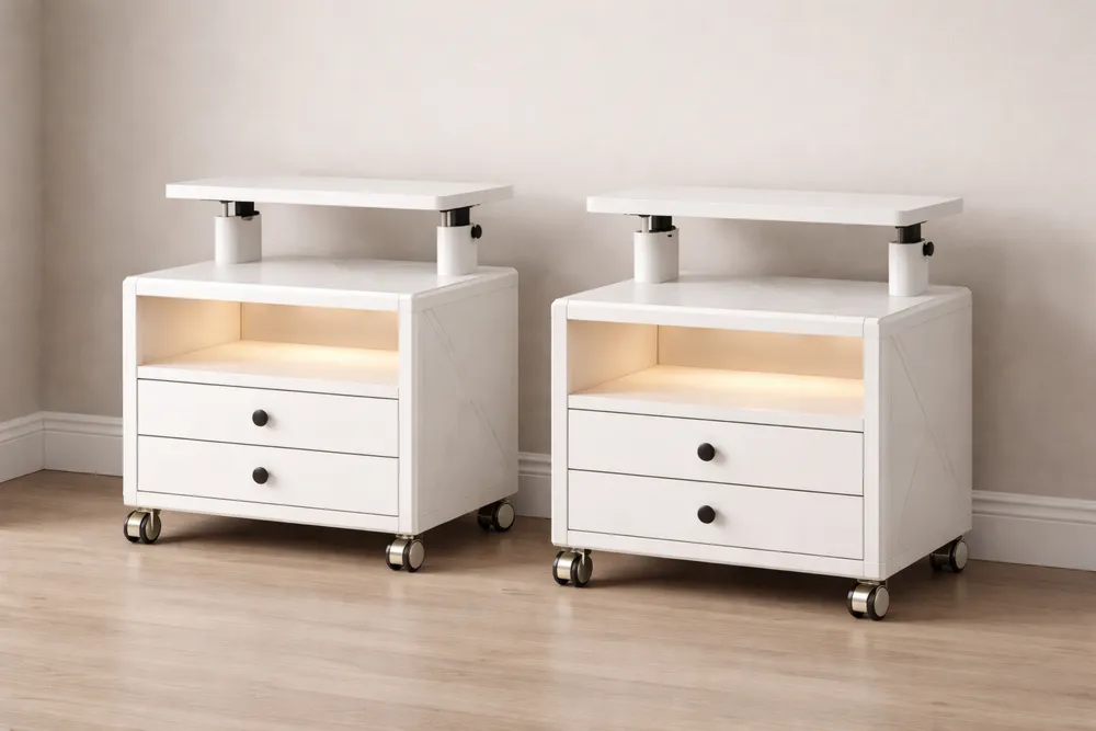 Tables de Chevet en Panneau avec Roulettes Blanc