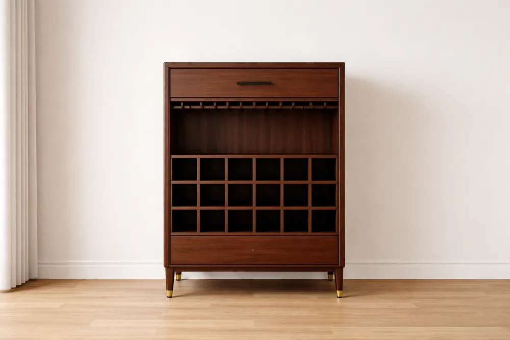 Casier à vin en bois avec tiroir et porte-verres