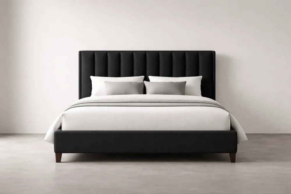 Lit double en tissu Noir