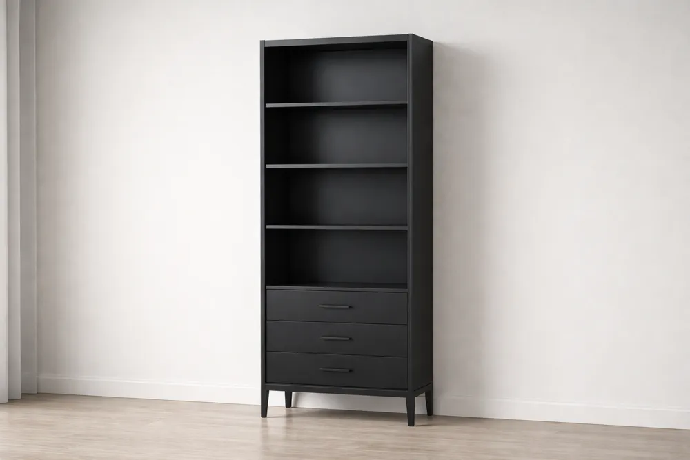 Bibliothèque en bois avec étagères et tiroirs 180x76x30 cm