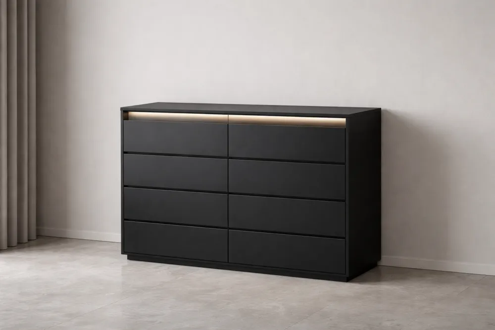 Commode en Bois Noir avec Éclairage Intégré