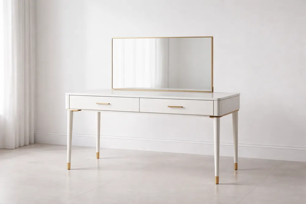 Coiffeuse en Bois avec Miroir Rectangulaire en Verre Trempé