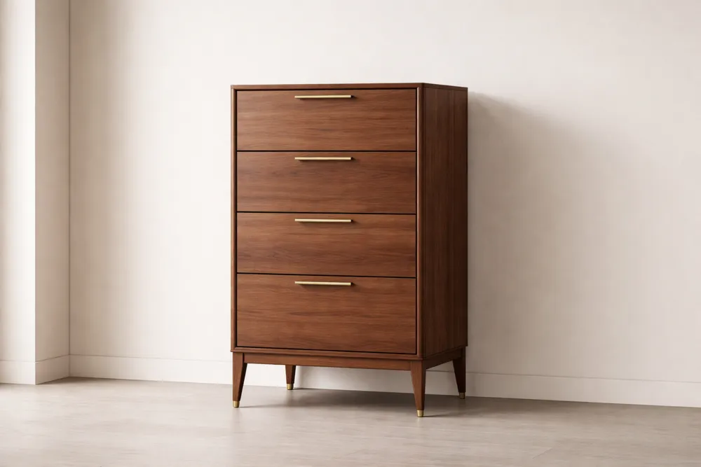 Commode 4 tiroirs en bois avec poignées en métal