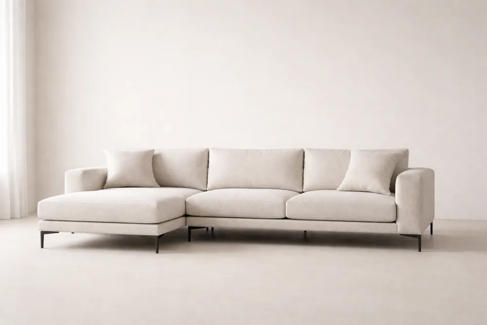 Canapé d'angle en tissu avec pieds en métal