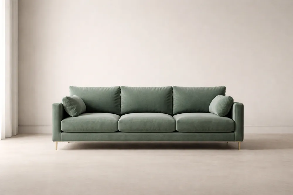 Canapé 3 Places Tissu Polyester Vert Pieds Métal