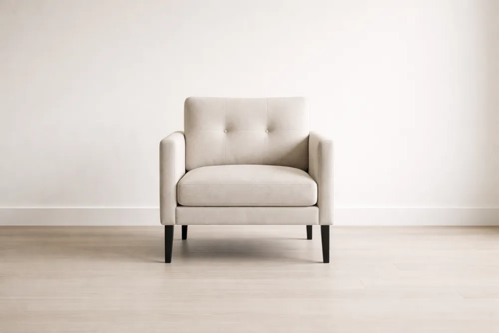 Fauteuil en tissu polyester beige, 75 cm hauteur, 85 cm largeur, 85 cm profondeur