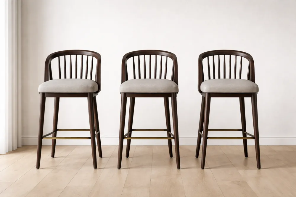 Lot de 3 Tabourets de Bar en Bois et Tissu Brun/Gris