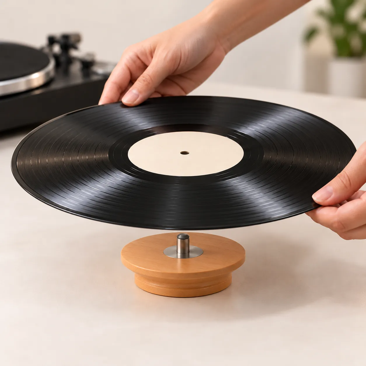 Wooden Vinyl Record Rest – Beechwood LP Cleaning Stand