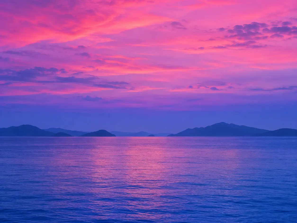 Aegean Sea at violet and cobalt twilight