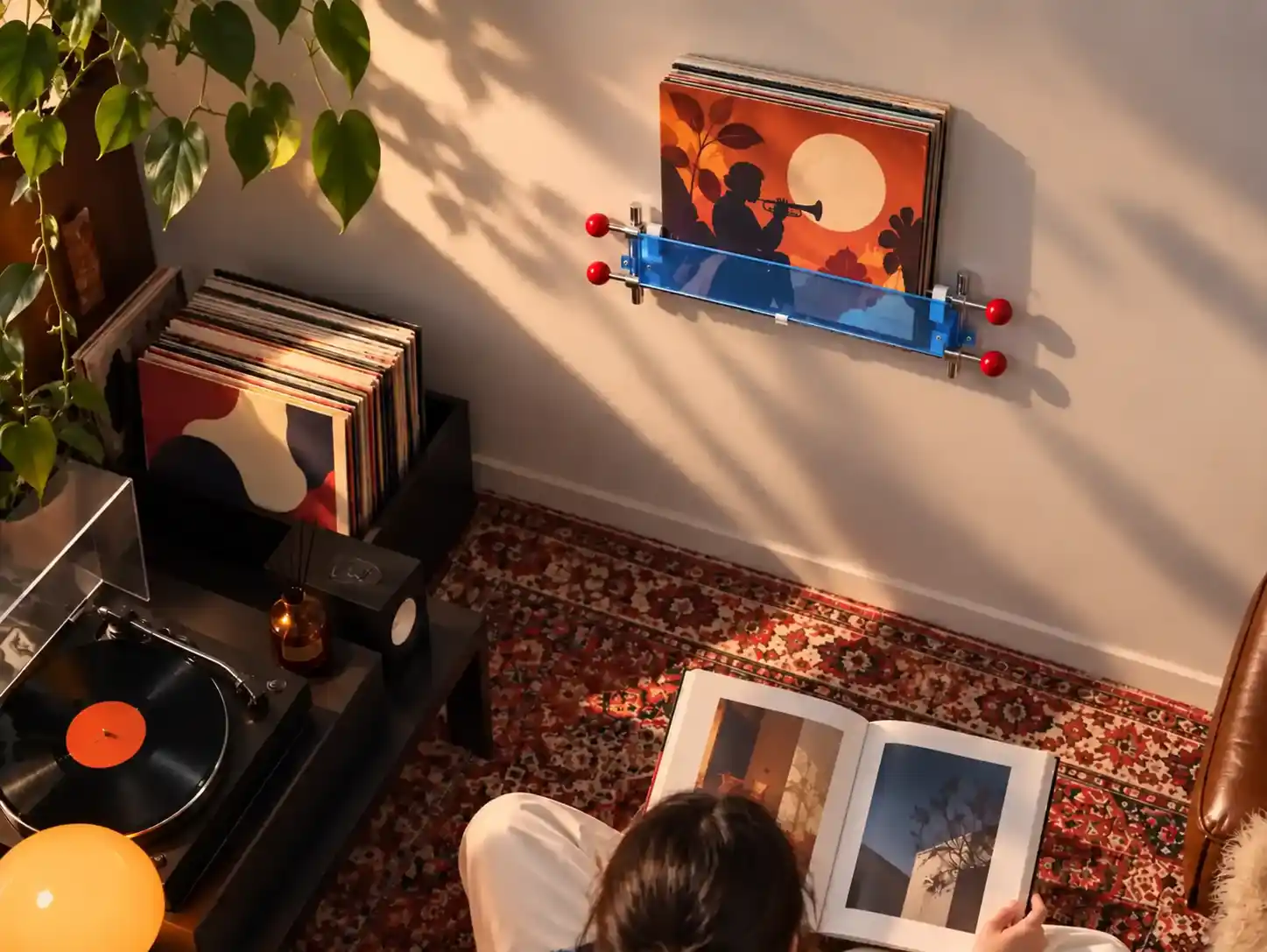 ALULUME VINYL AXIS wall in a warm evening listening room