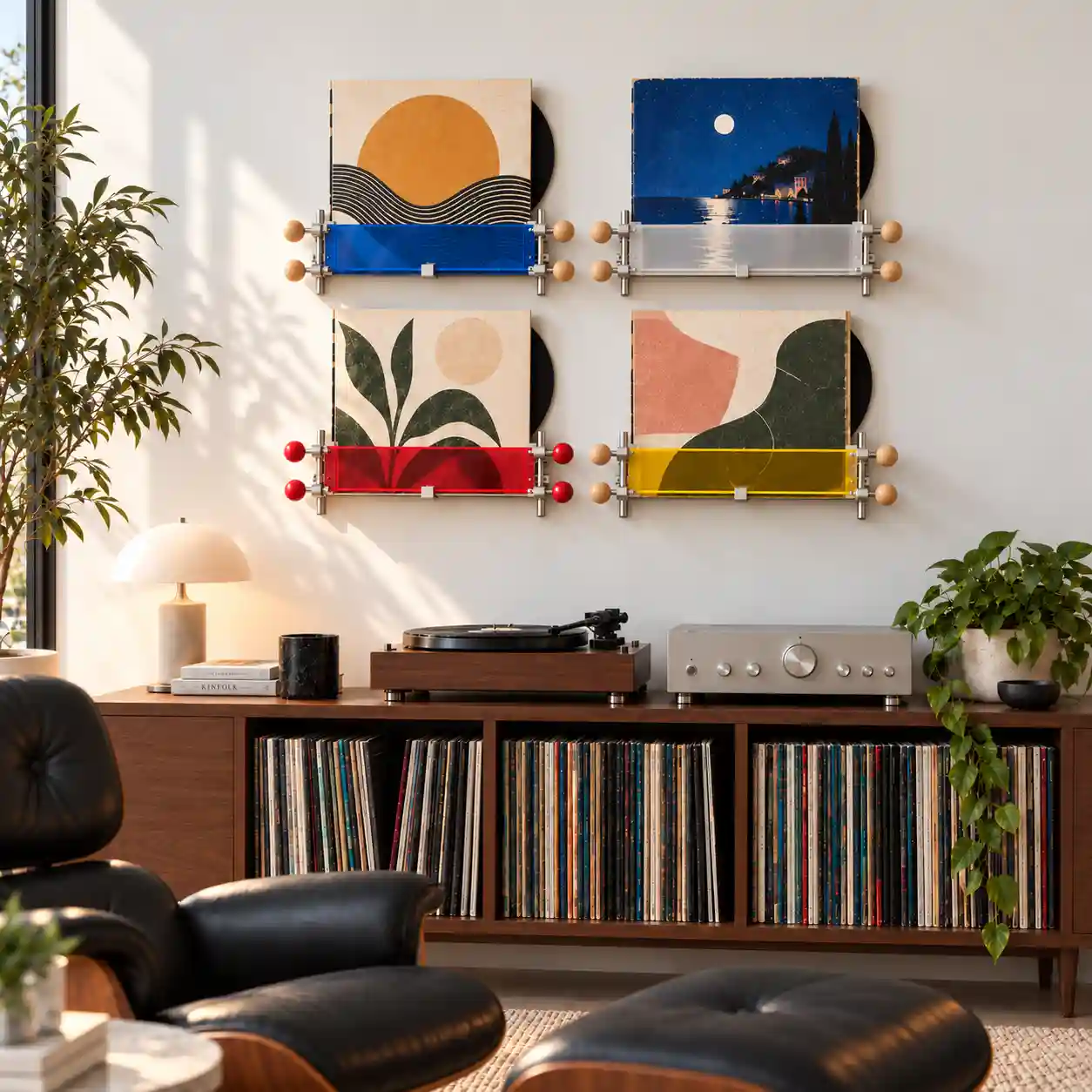 Wall-Mounted Record Display Shelf