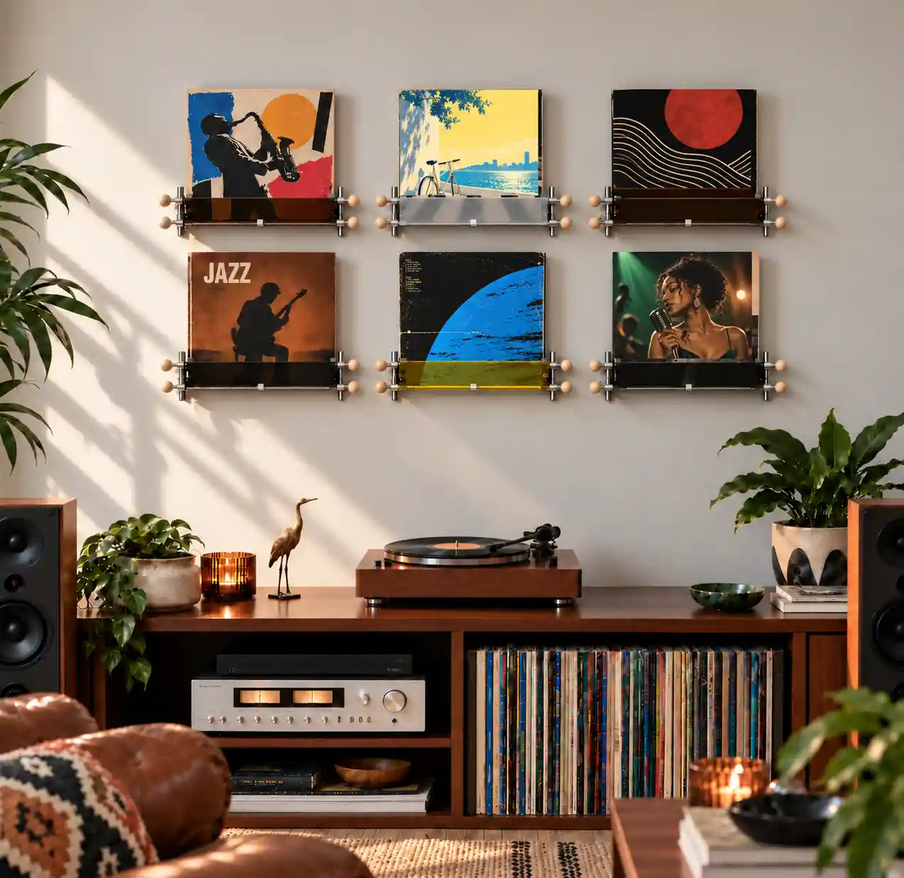 Wall-Mounted Record Display Shelf