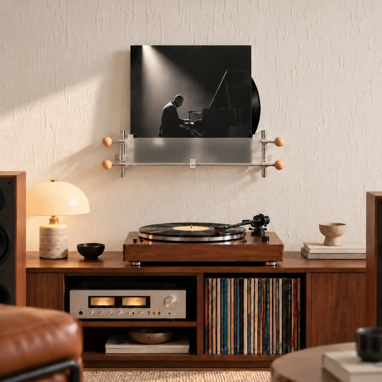 Wall-Mounted Record Display Shelf