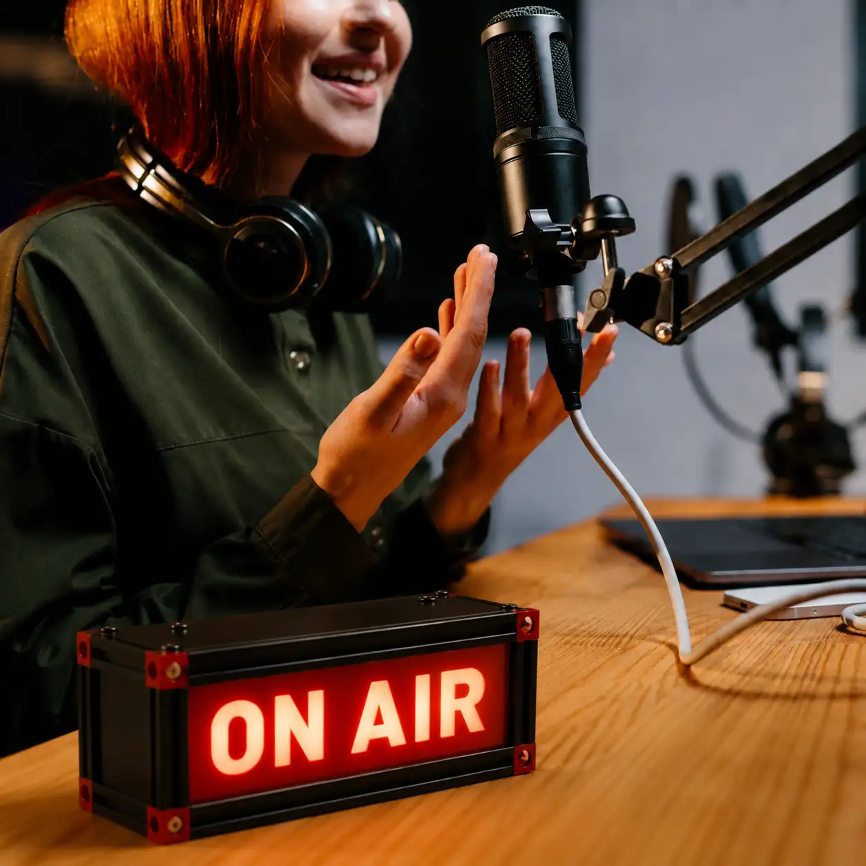 ON AIR light in a recording studio
