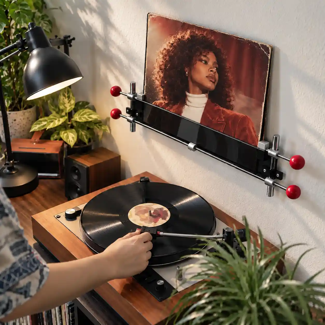 Wall-Mounted Record Display Shelf