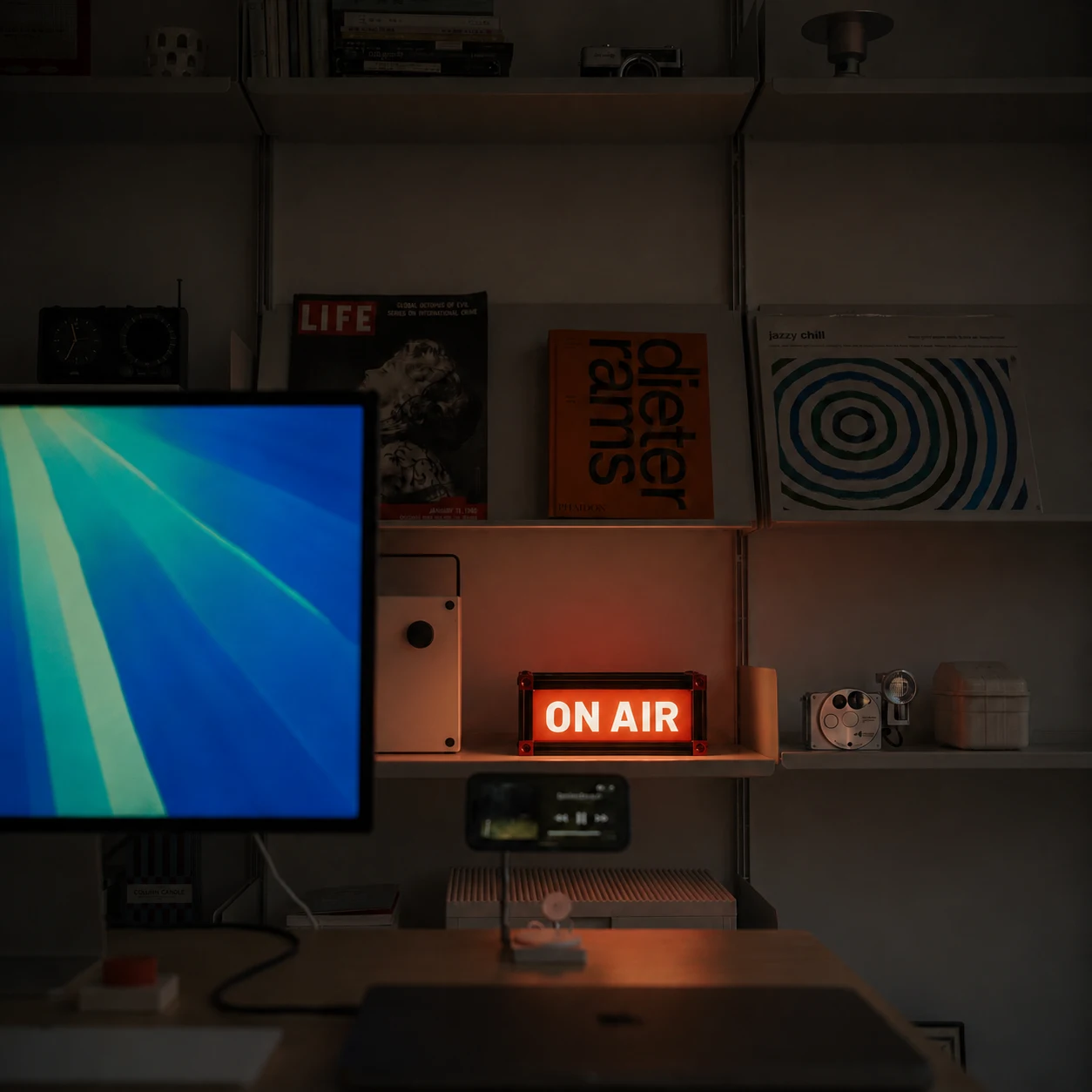 Scene 1 with the ON AIR light switched on