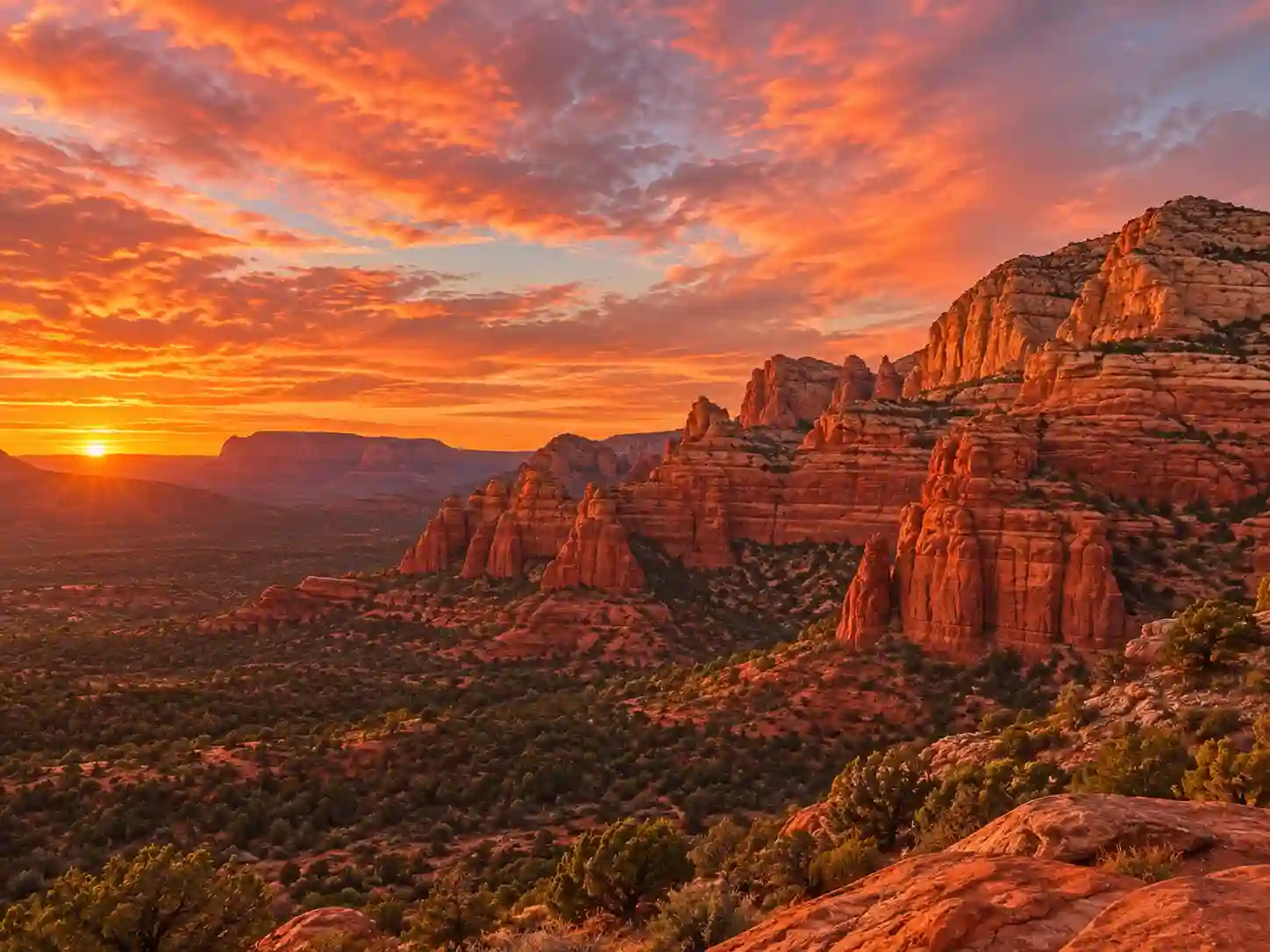 Amber sunset illuminating the red rocks of Sedona