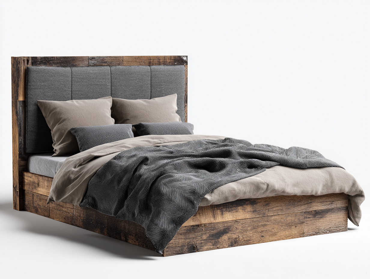 Lit double en bois 200x160x110 cm - bois brun - confort chambre style rustique-Loftgetly