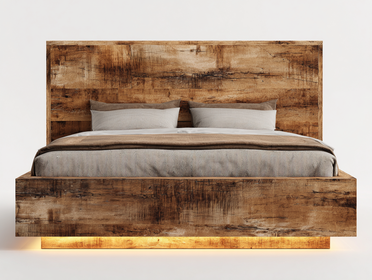 Lit double 200x160x100 cm - marron - style industriel chaleureux-Loftgetly