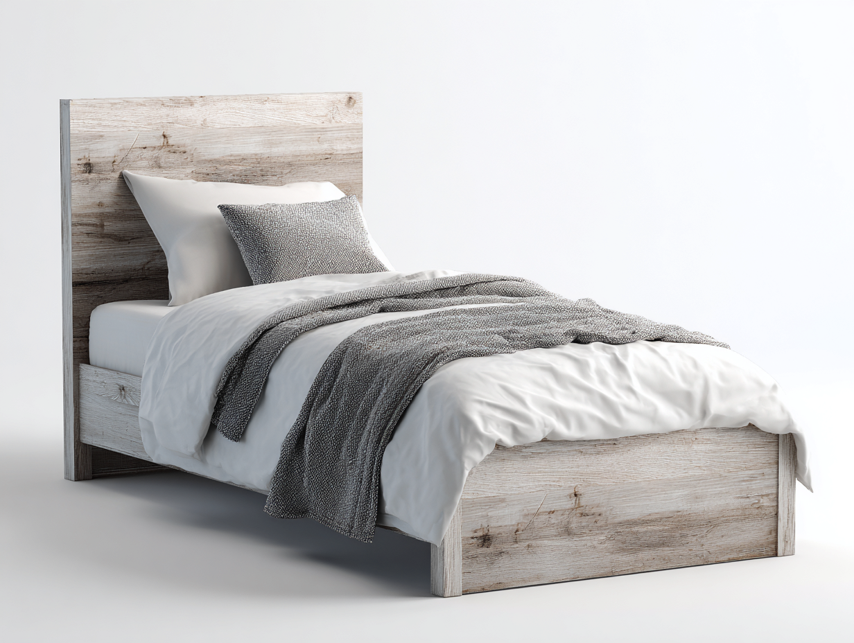 Lit simple en bois 200x90x100 cm - marron clair - mobilier chambre style naturel-Loftgetly