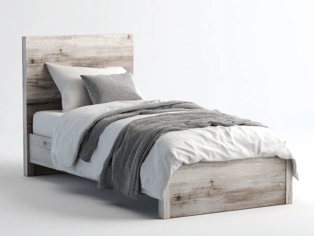 Lit simple en bois 200x90x100 cm - marron clair - mobilier chambre style naturel-Loftgetly