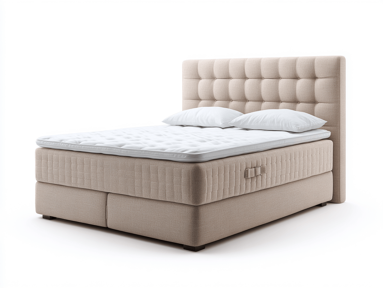 Lit double rembourré tissu 200x180x115 cm - Beige clair - Style contemporain-Loftgetly