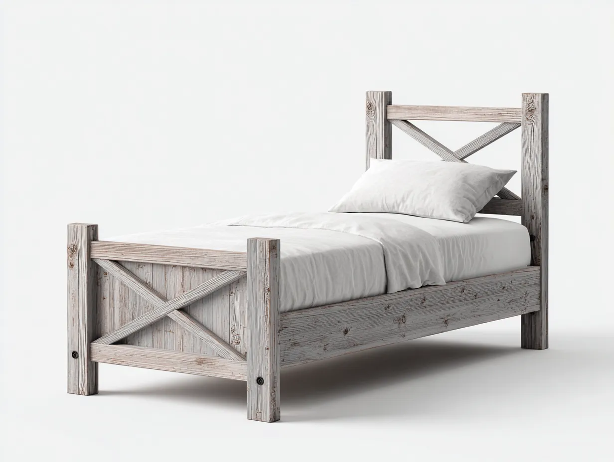 Lit simple 200x90x90 cm - blanc - style rustique-Loftgetly