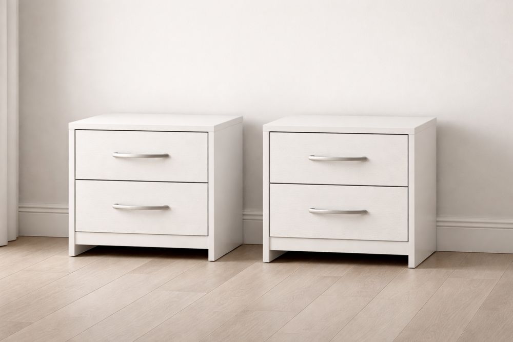 Lot de 2 Tables de Chevet à 2 Tiroirs en MDF Blanc