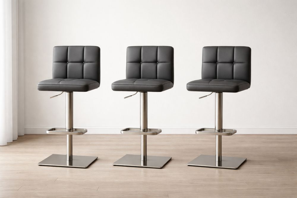 Ensemble de 3 tabourets de bar en simili cuir noir avec base en acier inoxydable