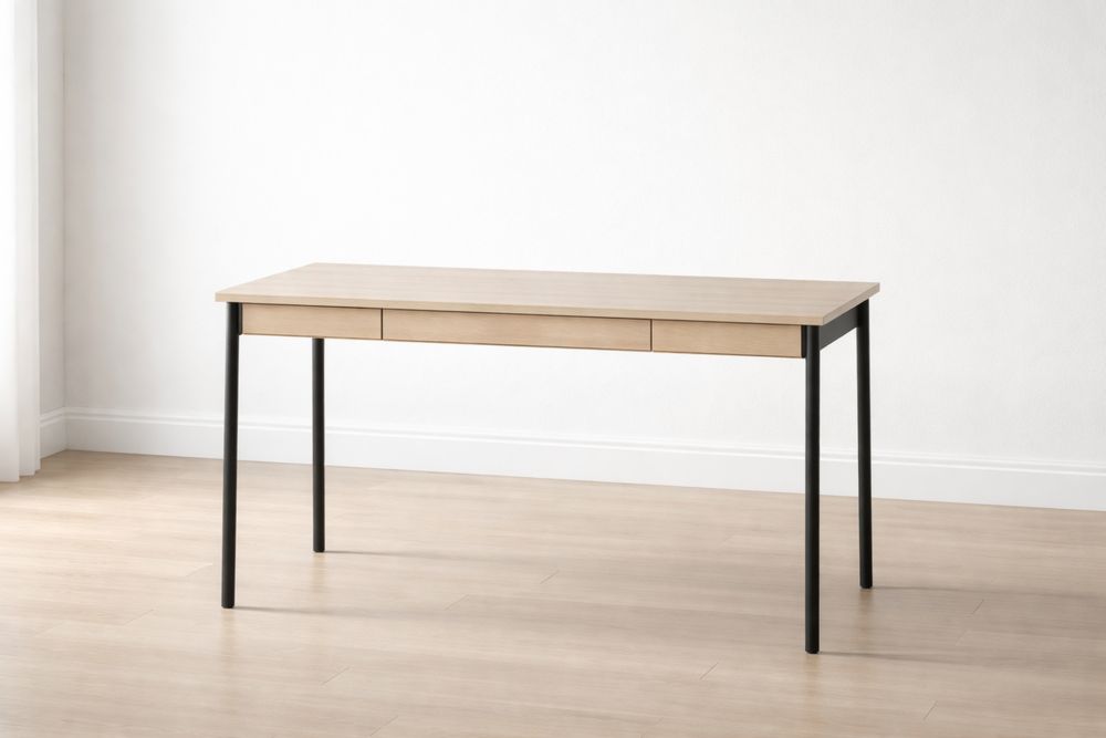 Bureau en Bois Clair et Métal avec Tiroirs 120x60x75 cm