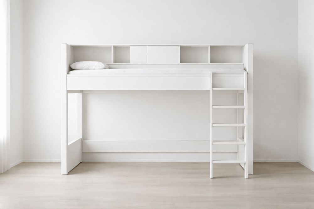 Lit mezzanine blanc en bois aggloméré 205x96x180 cm