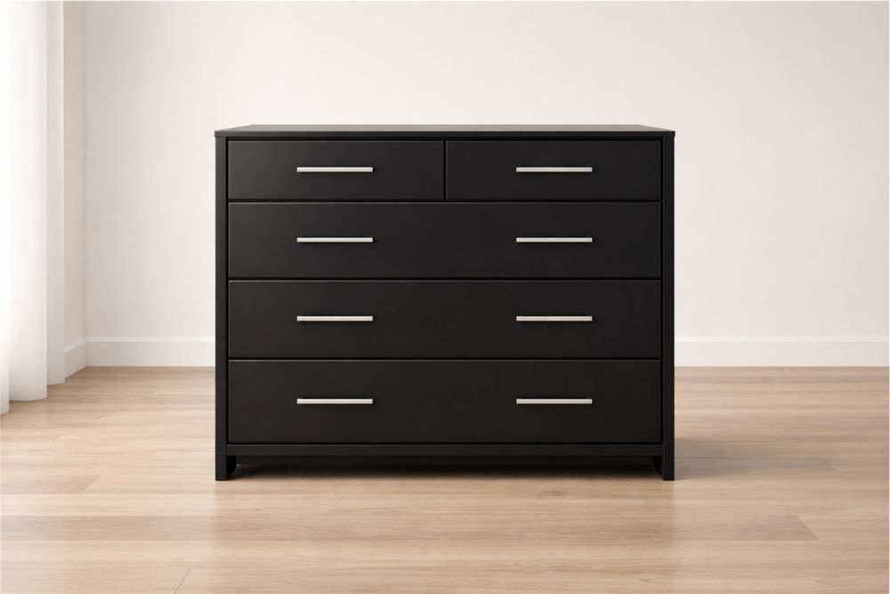 Commode 5 tiroirs en bois et métal Noir 100x40x80cm