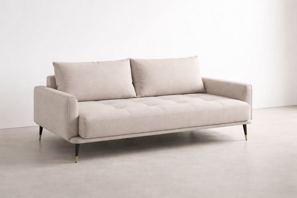 Canapé 2 places tissu polyester beige pieds en métal