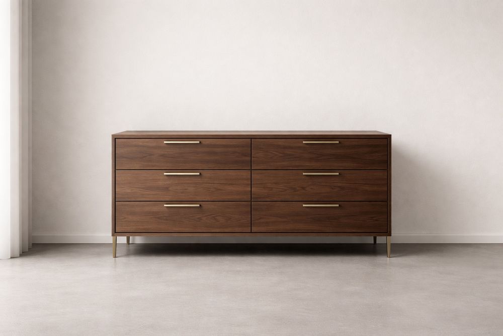 Commode en bois de noyer avec 6 tiroirs marron