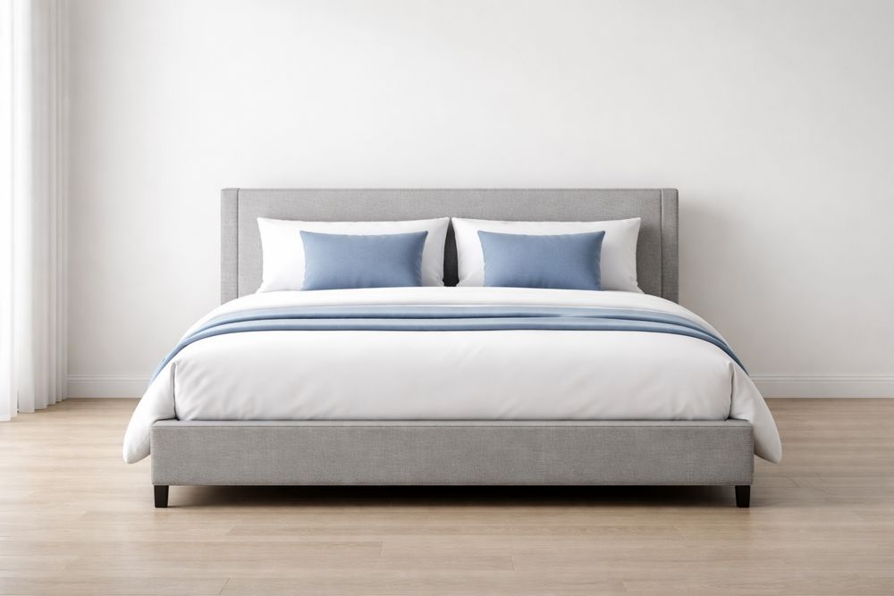 Lit plateforme tissu gris